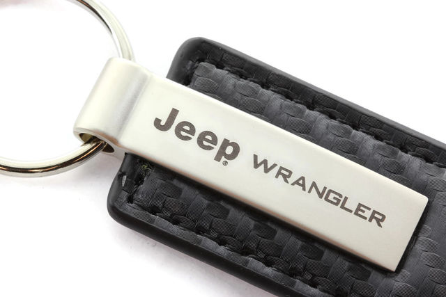 Jeep Wrangler Black Carbon Fiber Leather Authentic Logo Key Ring - Click Image to Close